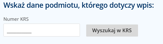 Pole wyszukiwania spółki po numerze KRS